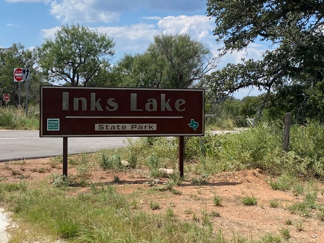Inks Lake State Park sign at entrance to the park